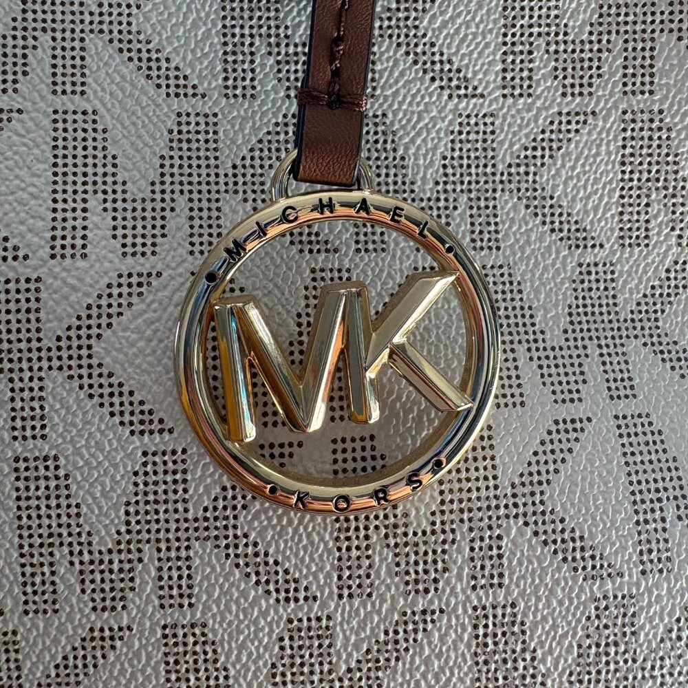 Michael Kors Logo Cream & Brown Canvas & Leather Tote Bag With Detachable Strap - Picture 8 of 16